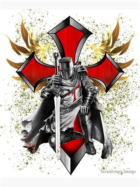 Crusader Knights Templar Distressed Cross Angel Wings Christian T