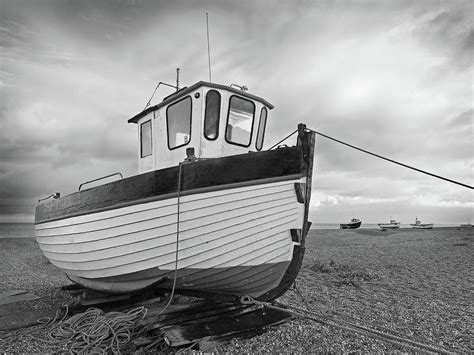 Old Wooden Fishing Boat In Black And White Photograph By Gill