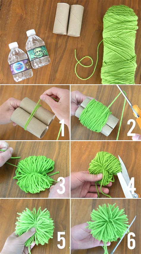 The Steps To Make A Yarn Ball Wreath With Green Yarn And Twine On It
