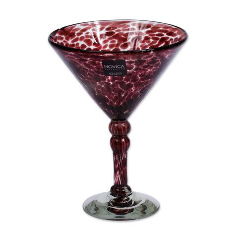 set of 6 hand blown purple martini glasses mexico amethyst swirl novica