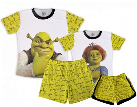 Kit Pijama Casal Verão Shrek E Fiona Na Camiseteria Sa