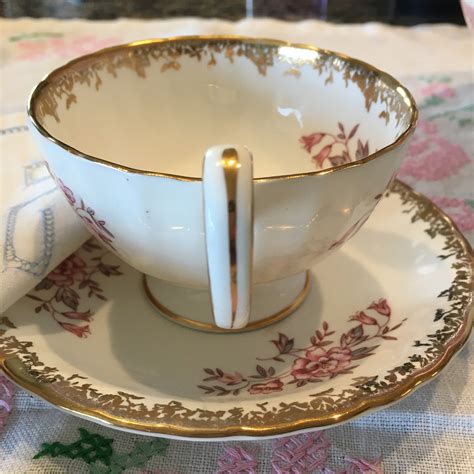 Aynsley Teacup And Saucer Set Bone China Pink And Gold Etsy