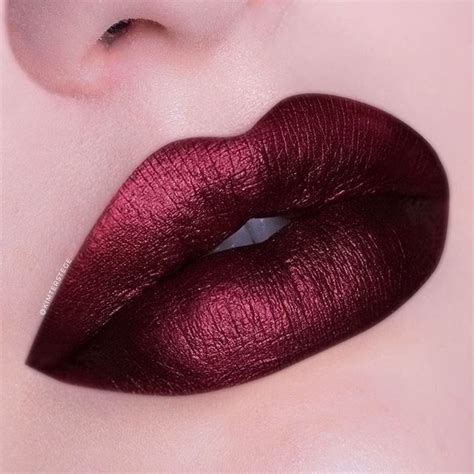 Shiny Burgundy Red Lips Burgundy Lipstick Lip Color Makeup Metallic Lipstick