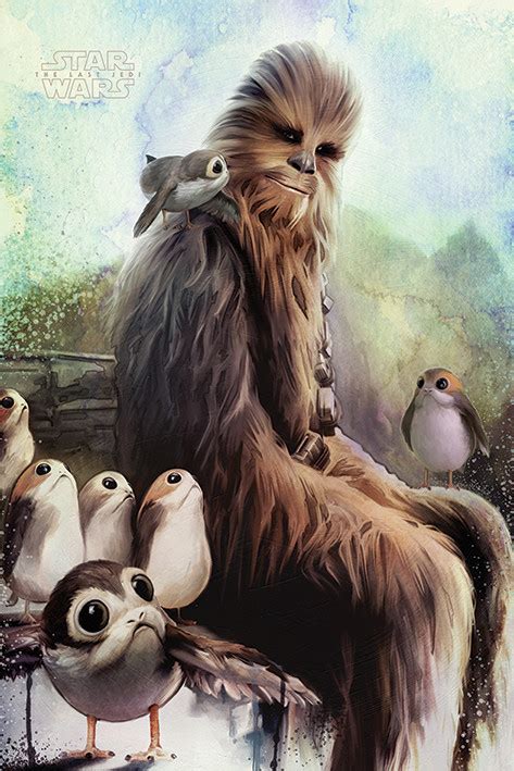 Poster Star Wars The Last Jedi Chewbacca And Porgs Wall Art Ts