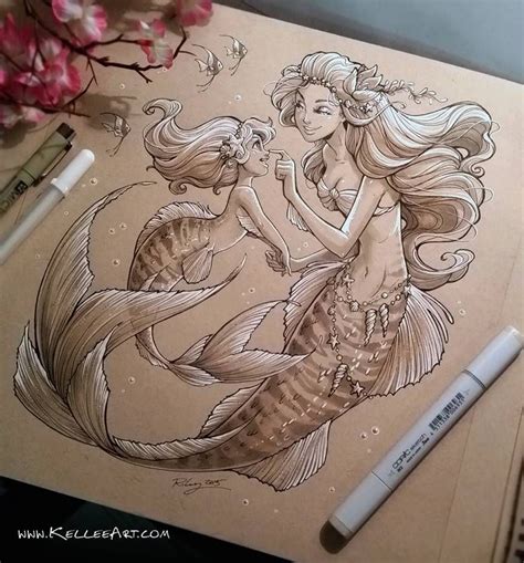 Mother And Daughter Mermaids By Kelleeart On Deviantart Mermaid