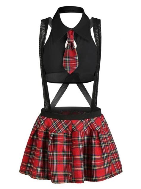 35 Off 2021 Plaid Suspender Schoolgirl Lingerie Costume In Black Zaful