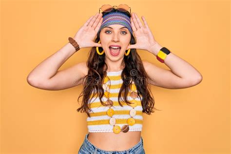 Young Beautiful Hippie Woman With Blue Eyes Wearing Accesories And