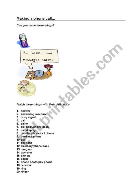 Making A Phone Call Esl Worksheet By Emcsi7
