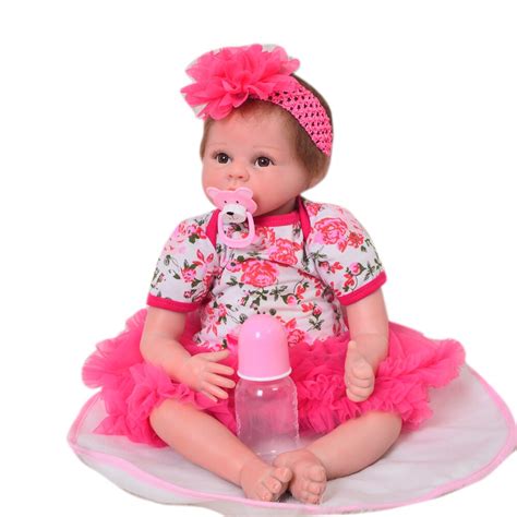 55cm Lovely Silicone Reborn Baby Dolls Newborn Babies With Pink Dress