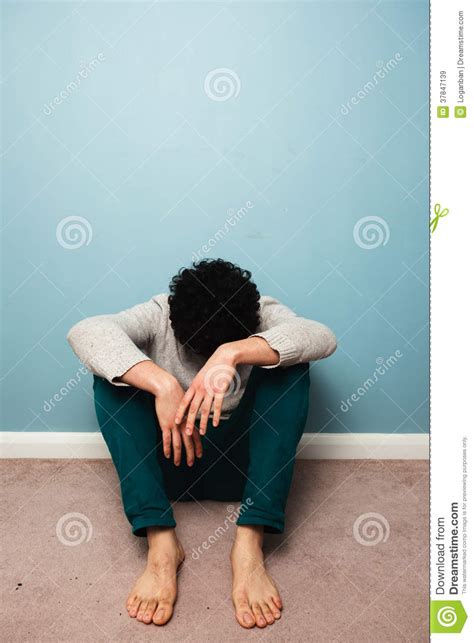 Sad Man Sitting On The Floor Stock Image Image Of Despair Barefoot