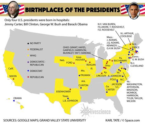 Map Of The Birthplaces Of The Presidents Infographic Live Science