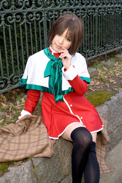 kipi san misaka shiori kanon highres 1girl asian black thighhighs blue eyes brown hair