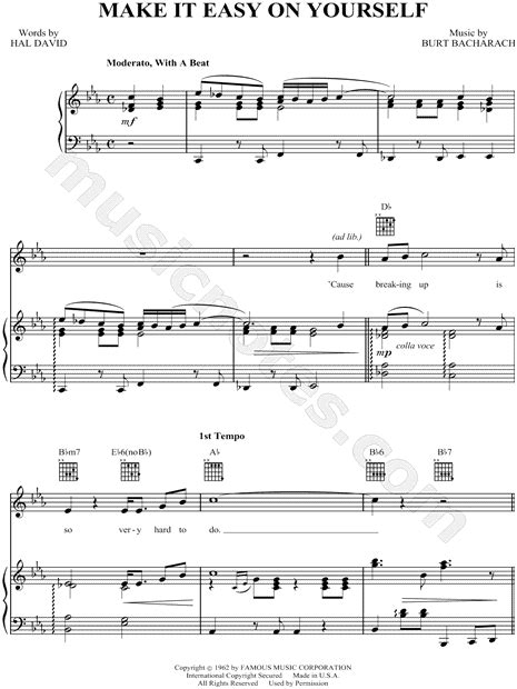 Jerry Butler Make It Easy On Yourself Sheet Music In Eb Major