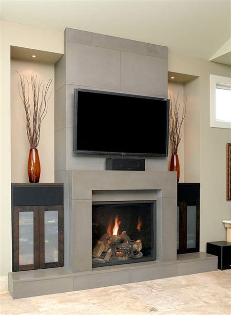Grey Concrete Fireplace Designs