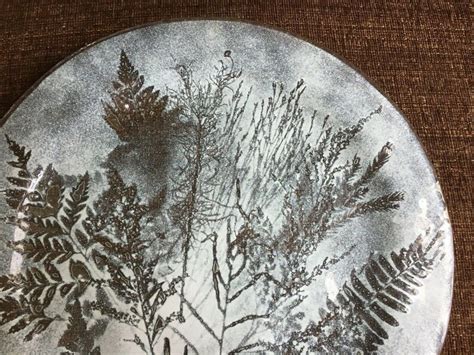 Edwin Walter 15 Sgned Mid Century Fused Art Glass Platter Frosted Fern Etsy