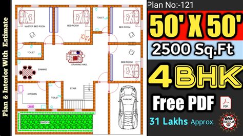 50 X 50 House Plan 50 X 50 Floor Plan Plan 121