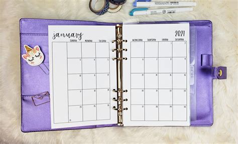 Free Printable A5 Monthly Planner Inserts for 2021