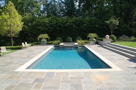Pin By Meredith On Backyard Pool Ideas Stone Pool Deck Rectangle