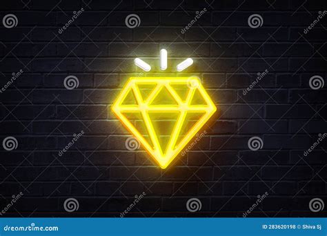 Neon Diamond Neon Sign Glowing Logo Glow Icon Stock Photo Image Of