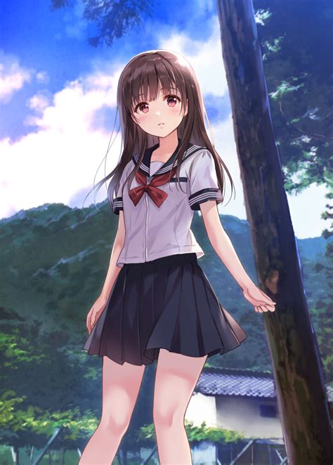 Anime School Girlbrown Hairlight Brown Eyesschool Uniform