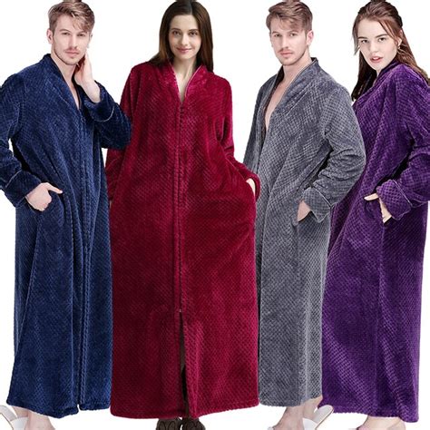 Women Winter Extra Long Thick Warm Bath Robe Plus Size Zipper Luxury Flannel Peignoir Pregnant