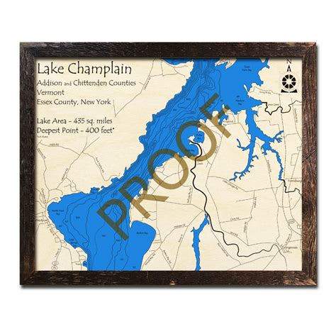 Lake Champlain Vt 3d Wood Topo Map