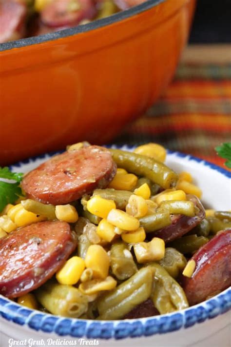 Smoked Sausage And Green Beans With Corn One Pot Meal