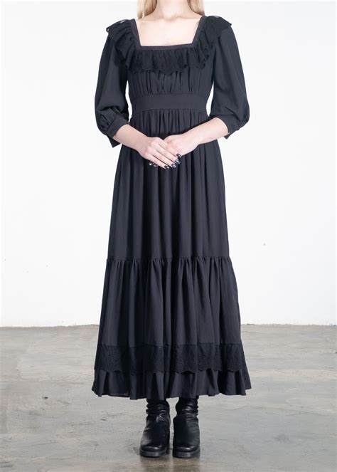 Isabelle Lace Ribbon Neckline Long Dress Black Shades Of Silence