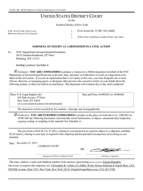 Subpoena To Testify At A Deposition In A Civil Actionunited Fill