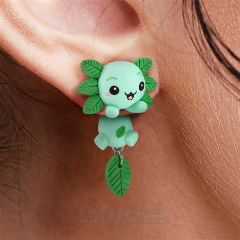 Mint Axolotl Earrings Handmade Clinging Earrings Special Gift Etsy