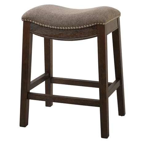 Counter Height Saddle Style Counter Stool With Taupe Fabric And Nail