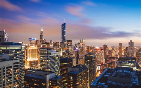 배경 화면 도시 야경 고층 빌딩 조명 시카고 일리노이 미국 1920x1200 Hd 그림 이미지