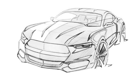 A Drawing Of A Sports Car On A White Background With The Hood Up And