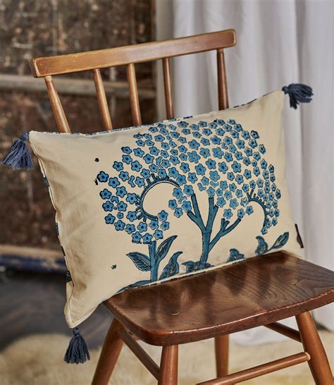 blue printed cotton rectangular cushion cover woolovers uk