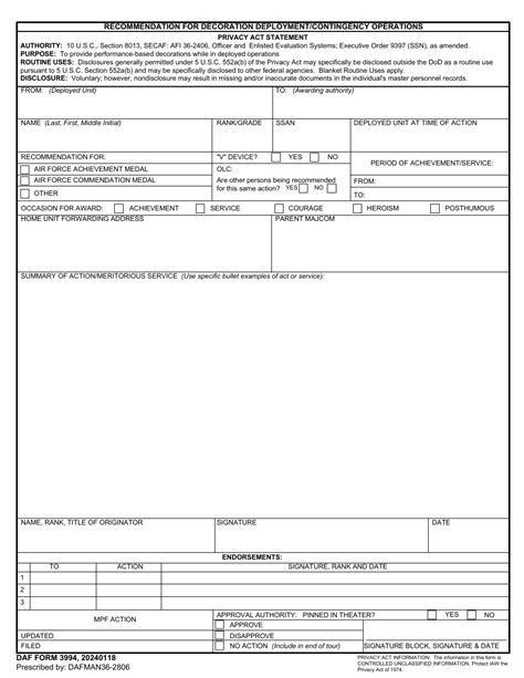 Daf Form 3994 Fill Out Sign Online And Download Fillable Pdf