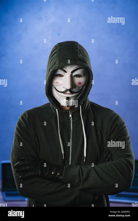 Hacker With Anonymous Mask Stock Photo Alamy