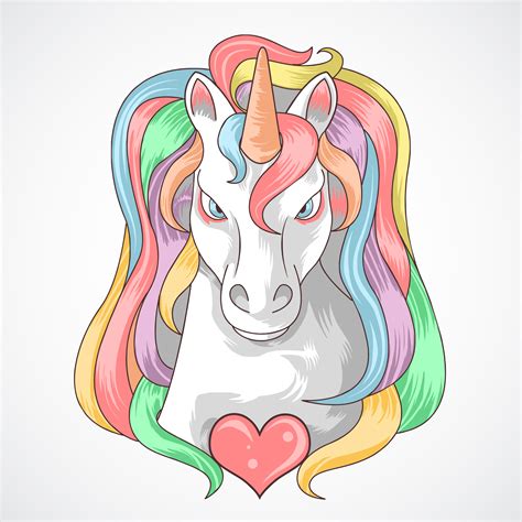 Unicorn Head With Rainbow Mane And Heart 1019277 Vector Art At Vecteezy