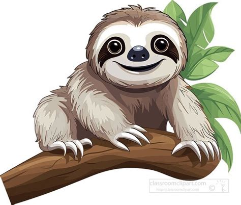 Sloth Clipart Cute Baby Sloth Hanging On A Tree Branch Clip Art