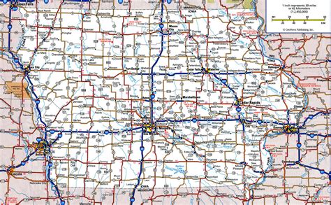 Road Map Of Iowa With Distances Between Cities Highway Freeway Free