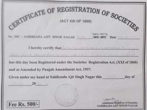 Registration Certificate Of Societies Panjab National Public School