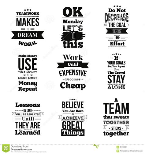 Download Set Of Inspirational Quotes About Work And Team Vector Design Isolated On White Background. Can ...