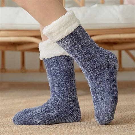 soft fleece lined sock women winter warm slipper bed socks ladies fluffy fur ebay