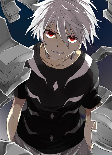 An Anime Character With White Hair And Red Eyes