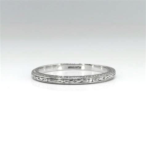 Antique Edwardian Wedding Band Circa 1920s Hand Engraved Platinum Ring
