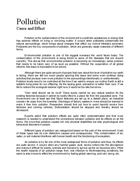 Doc Pollution Cause And Effect Essay Nine Co