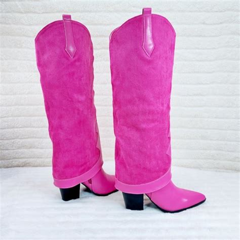 Berness Shoes Branded Fuchsia Pink Skirted Fold Over Western Knee High Cowgirl Boots Poshmark