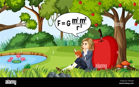 Isaac Newton Sentado Debajo De La Ilustración Del árbol De Manzana