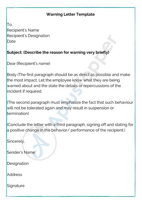 Warning Letter How To Write A Warning Letter Template Samples