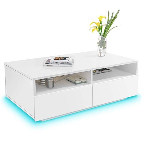 Buy High Gloss Coffee Table With Led Light Modern White Rectangle Sofa