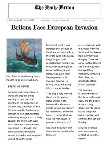 We did not find results for: Anglo Saxon invasion newspaper report by espeake6258 - Teaching Resources - Tes